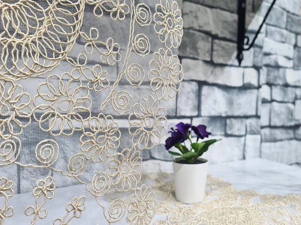 Çiçek Kordonlu 5 Parça Salon Takımı Cappucino - Resim 6