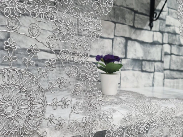 Çiçek Kordonlu 5 Parça Salon Takımı Gri - Resim 5