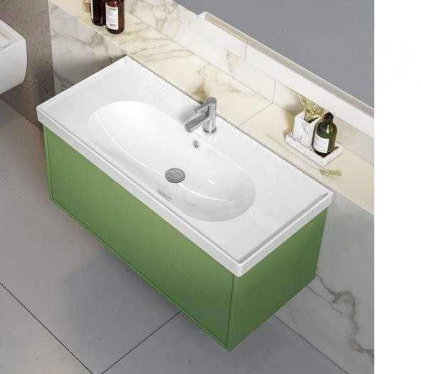 Turkuaz Ceratyle Arya Etajer Uyumlu Damlalıklı Lavabo 80x45 cm ürün görseli 1