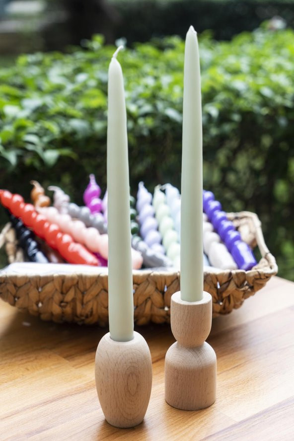 Mart Home Açık Yeşil İkili Şamdan Mum ürün görseli 1