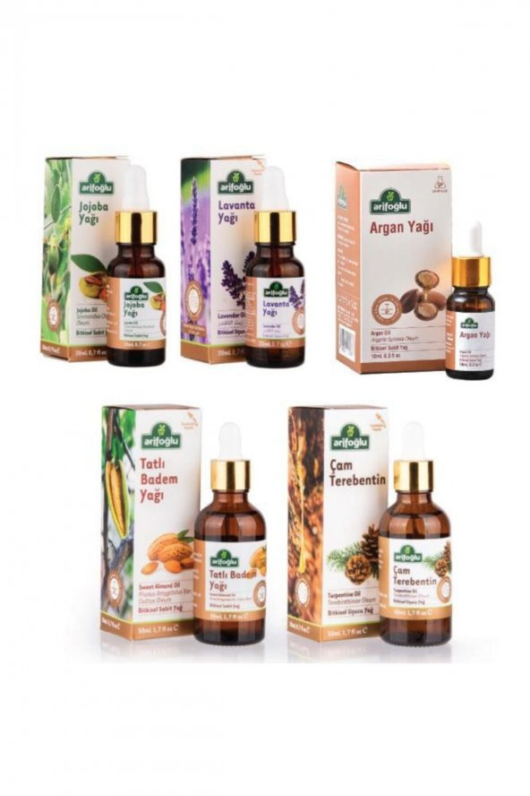 Arifoğlu Lavanta Yağı 20ml + Badem Yağı 50ml + Jojoba Yağı 20ml + Argan Yağı 10ml + Çam Terebentin 50ml ürün görseli 1