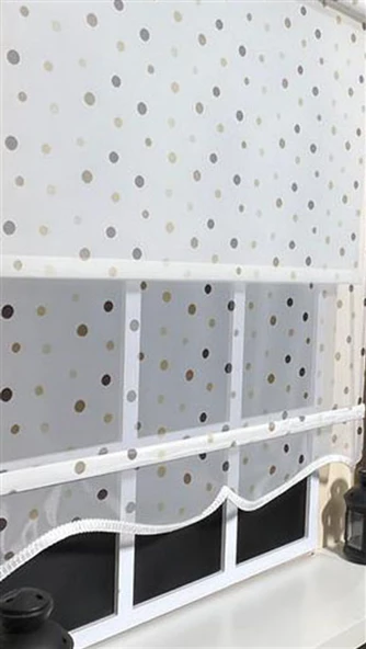 StorBurada Çift Mekanizmalı Puantiyeli Tül ve Ekru Stor Perde ST 043  Ekru 190 x 200 ürün görseli 1