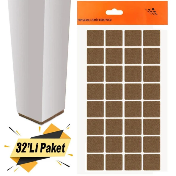 Masa Sandalye Parke Zemin Koruyucu Keçe Yapışkanlı Kare 25X25 mm (32'li Paket) ürün görseli 1