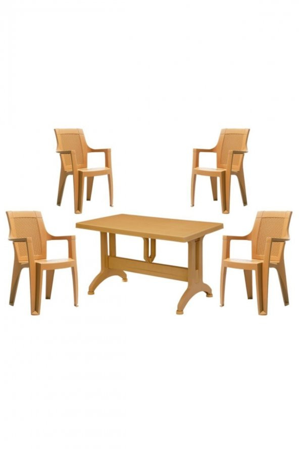 6 adet Elegance rattan efektli teak sütlü Kahve 70x120 Plastik Masa Sandalye Takımı ürün görseli 1