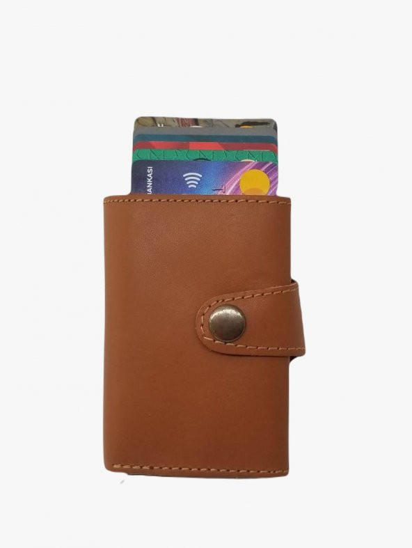 Kahverengi Otomatik Mekanizmalı Para Bölmeli Cüzdan Kartlık RFID Korumalı ürün görseli 1