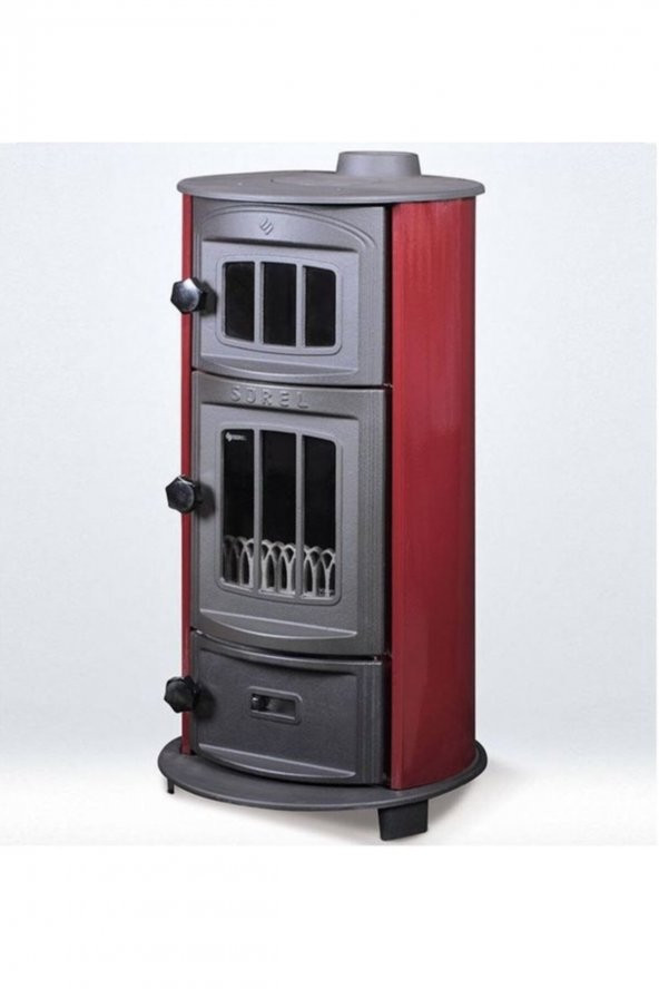 Yuvarlak 5110 Şömine Soba camlı fırınlı kuzine tuğlalı (bordo) ürün görseli 1