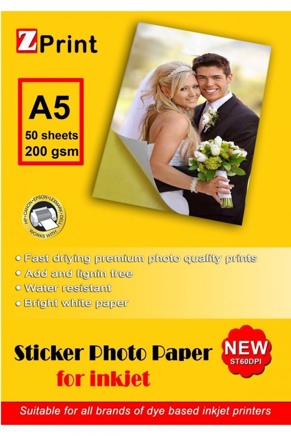 Yapışkanlı Sticker Fotoğraf Kağıdı Parlak 200gsm A5 50yp (epson, Canon, Hp, Brother) ürün görseli 1