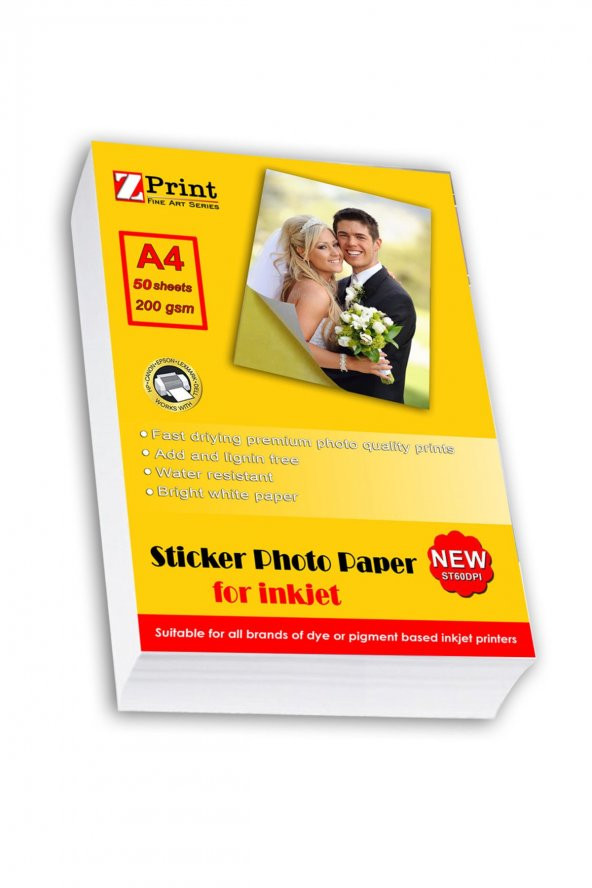 Yapışkanlı Sticker Fotoğraf Kağıdı Parlak 200gsm A4 50yp (epson, Canon, Hp, Brother) ürün görseli 1