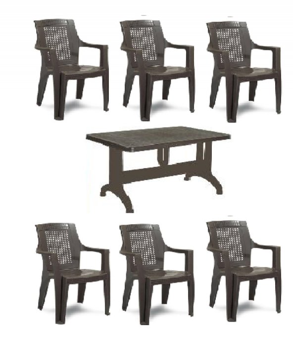 Gardelia 6 Adet Elegance Rattan Efektli Plastik Sandalye + 70x120 Plastik Masa Balkon Bahçe Sandalye ürün görseli 1