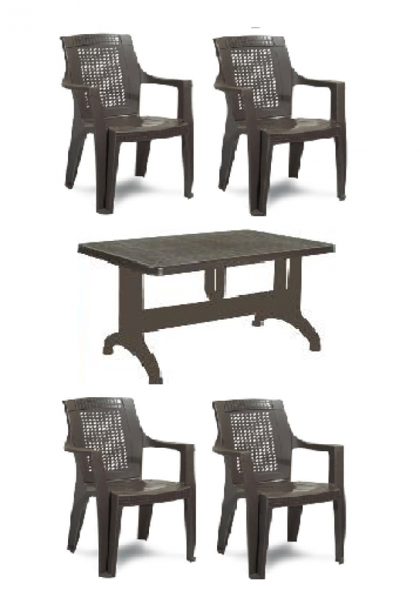Gardelia 4 Adet Elegance Rattan Efektli Plastik Sandalye + 70x120 Plastik Masa Balkon Bahçe Sandalyesi ürün görseli 1