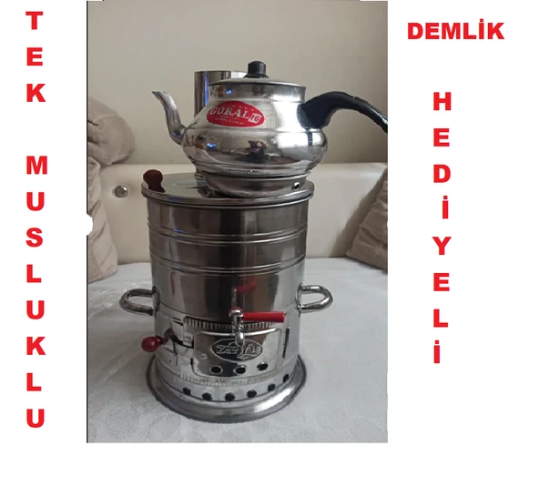 Zarif İş Krom Odunlu Kömürlü Demlikli 3.5 L Semaver ürün görseli 1