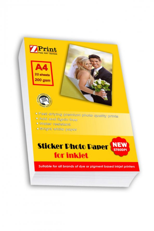 Epson L1210 Yapışkanlı Sticker Fotoğraf Kağıdı 200 Gr A4 20 Yaprak ürün görseli 1