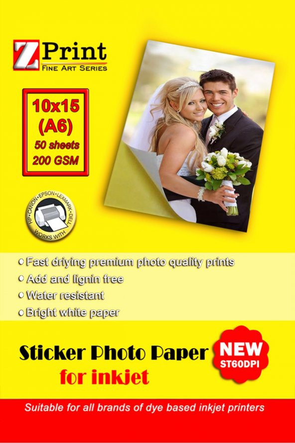 Epson Yazıcılar Için Yapışkanlı Sticker Fotoğraf Kağıdı 10x15 50 Yaprak Parlak 200 Gr ürün görseli 1