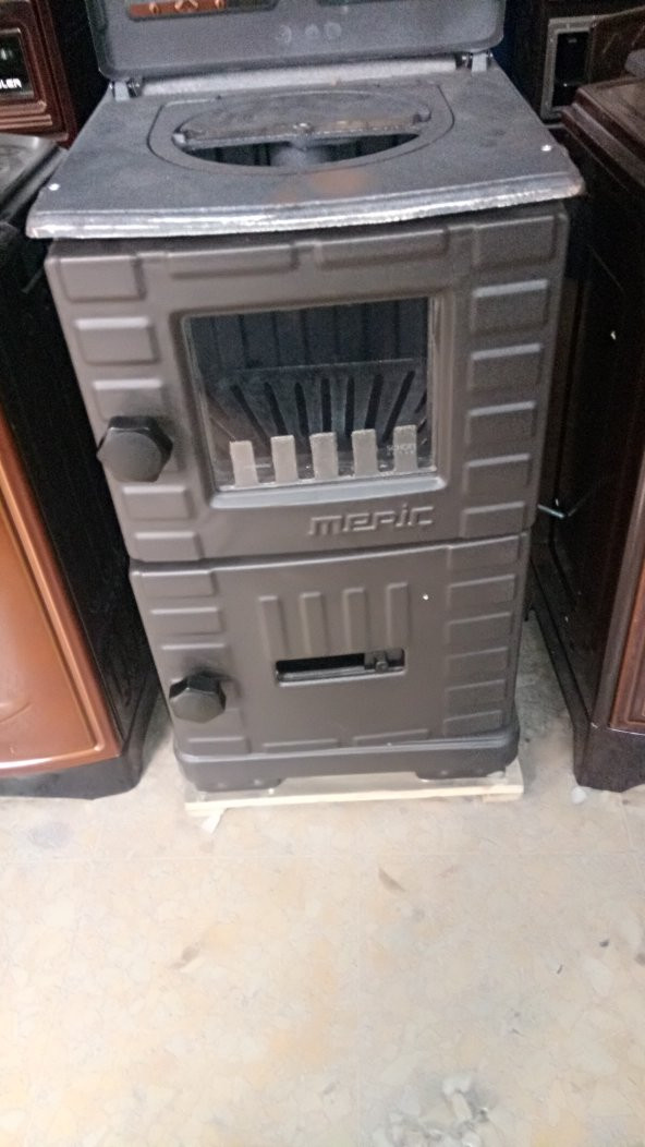 MERİÇ midi Büyük Camlı DÖKÜM HAZNELİ SOBA odun kömür sobası uyuyan turbo ürün görseli 1