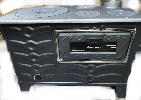 Önem mat siyah emaye  KOVALI KUZİNE SOBA uyuyan fırınlı soba ürün görseli 1