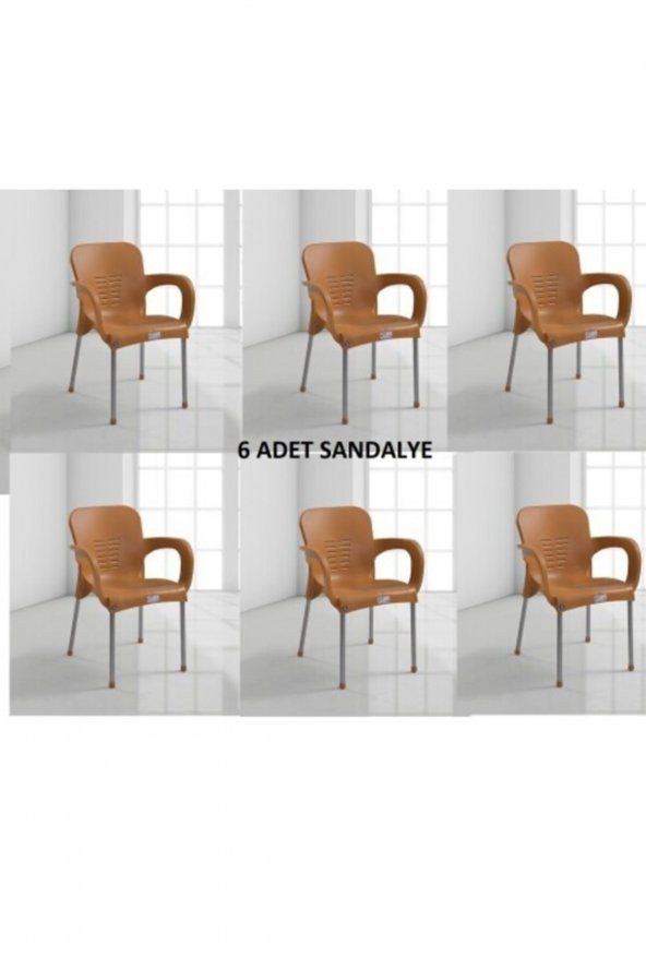 metal ayaklı teak sütlü kahve Plastik Sandalye 6 Adet ürün görseli 1