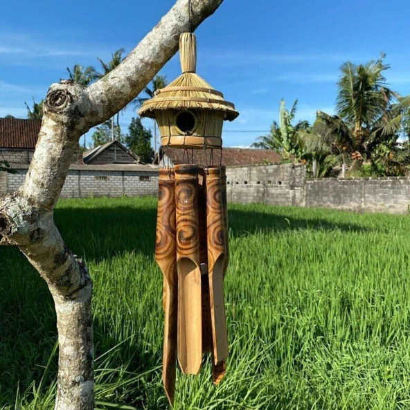 Hasır Kuş Yuvalı Bambu Rüzgar Çanı 45 cm - Resim 3