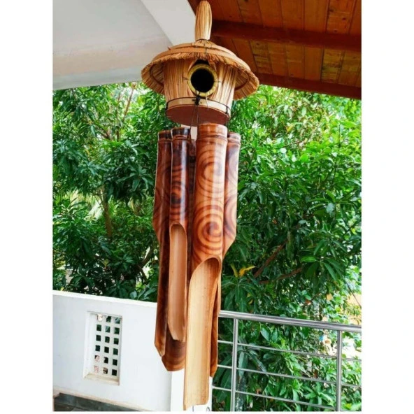 Hasır Kuş Yuvalı Bambu Rüzgar Çanı 45 cm - Resim 4
