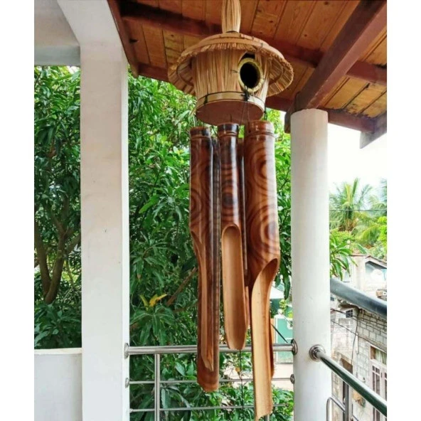 Hasır Kuş Yuvalı Bambu Rüzgar Çanı 45 cm - Resim 5