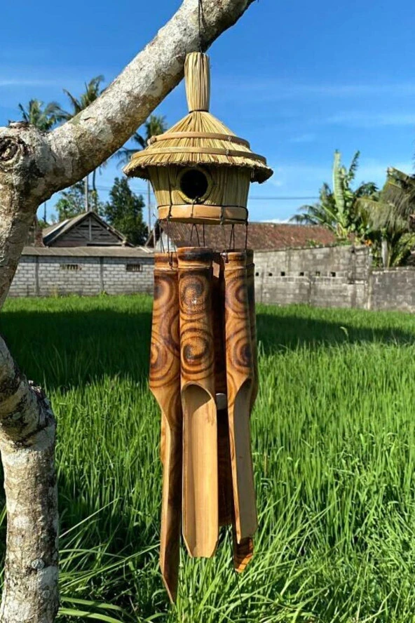 Hasır Kuş Yuvalı Bambu Rüzgar Çanı 45 cm - Resim 8