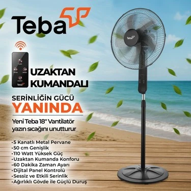 TEBA UZAKTAN KUMANDALI 18 Inç Metal 5 Kanat 110w Vantilatör ürün görseli 1
