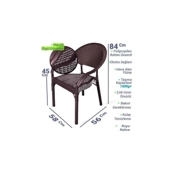 4 Adet bambu Plastik rattan Sandalye - Resim 2