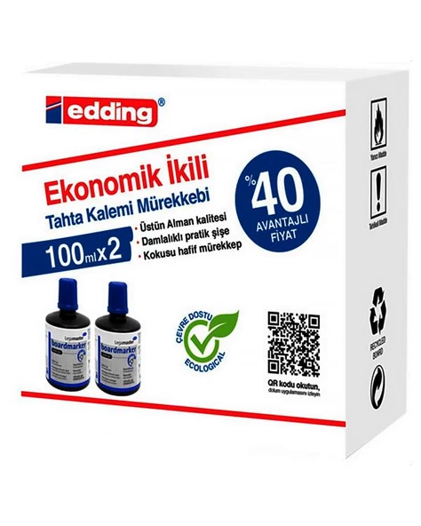 Edding Ekonomik İkili Tahta Kalemi Mürekkebi Mavi 2x100ml ürün görseli 1