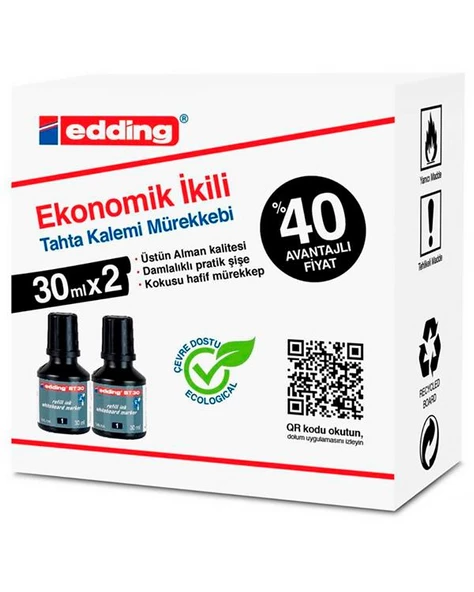 Edding Ekonomik İkili Tahta Kalemi Mürekkebi Siyah 2x30ml ürün görseli 1