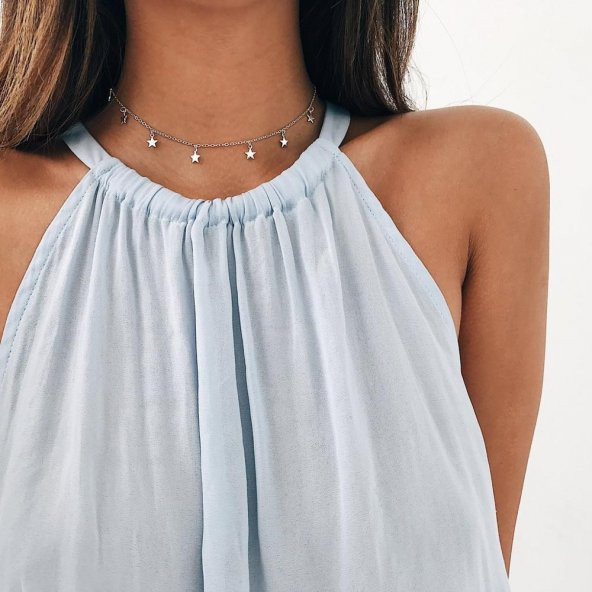 Gümüş Renk Geometrik Yıldız Kolye Gümüş Renk Zincir Kadınlar İçin Kolye Chokers  - 442 ürün görseli 1