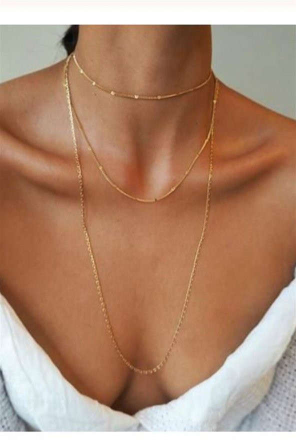 Kadın Üçlü Şeri Zincir Kolye Gold Kaplama Katmanlı Kolye Choker Uzun Çoklu Kolye - 80 ürün görseli 1