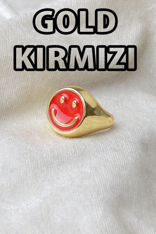 Kırmızı Renkli Altın Kaplama Ayarlanabilir Gülen Yüz Yüzük - 430 ürün görseli 1