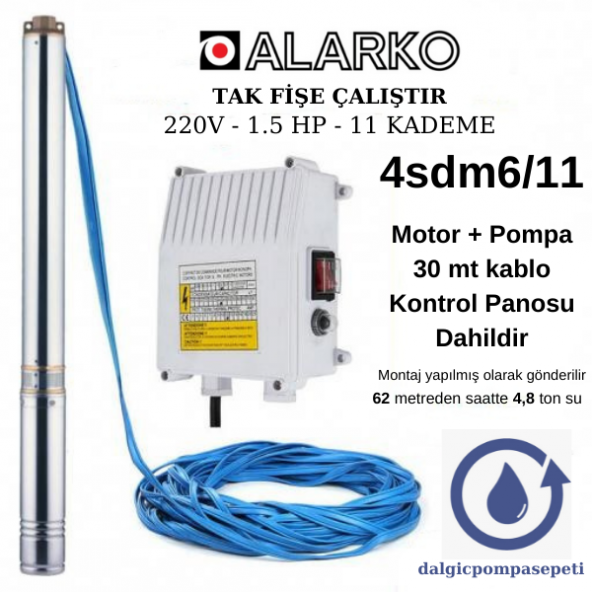Alarko 4SDM6/11 Dalgıç Pompa Set Halinde - 30 mt Kablolu - Panolu - Monofaze (220V) ürün görseli 1