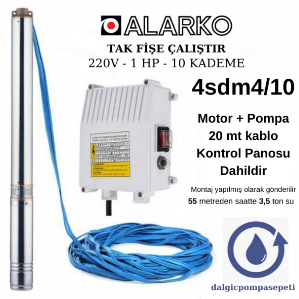 Alarko 4SDM4/10 Dalgıç Pompa Set Halinde - 20 mt Kablolu - Panolu - Monofaze (220V) ürün görseli 1