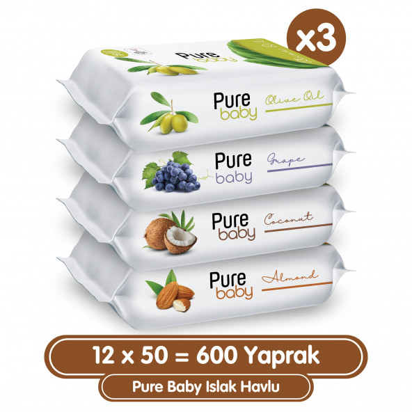 Pure Baby Islak Havlu 12x50 (600 Yaprak) ürün görseli 1