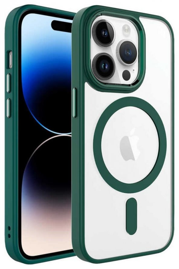 Apple iPhone 14 Pro Max Kılıf Renkli Kenar Şeffaf Kamera Çevresi Metal Magsafe TPU Silikon ürün görseli 1