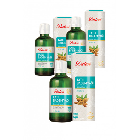 3 Kutu Balen Tatlı Badem Yağı 50 ML Soğuk Pres Badem Yağı ürün görseli 1