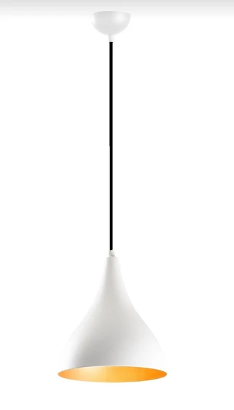 Rsylight Retro Metal Dekoratif Beyaz içi Gold Rustik Tekli Sarkıt Avize Çap:22 cm ürün görseli 1