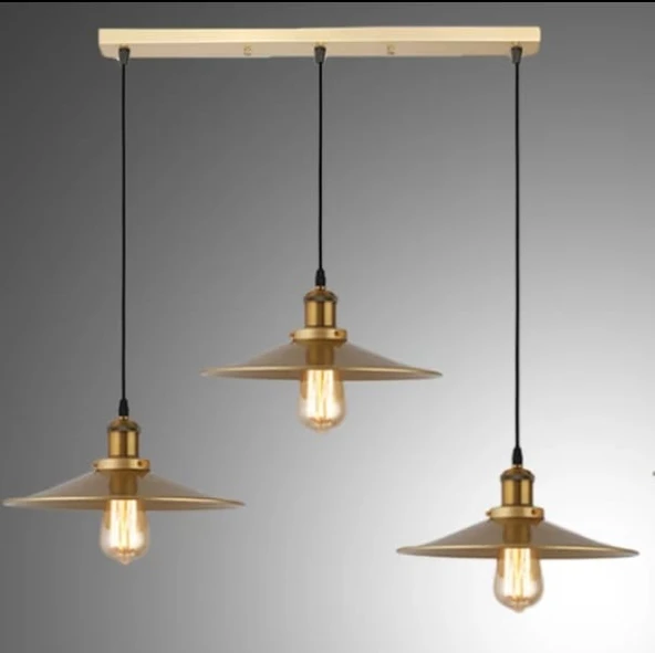 Rsylight Retro Metal Dekoratif Eskitme Kaplama 3 lü Masa Üstü Sıralı Avize Genişlik 60 cm ürün görseli 1