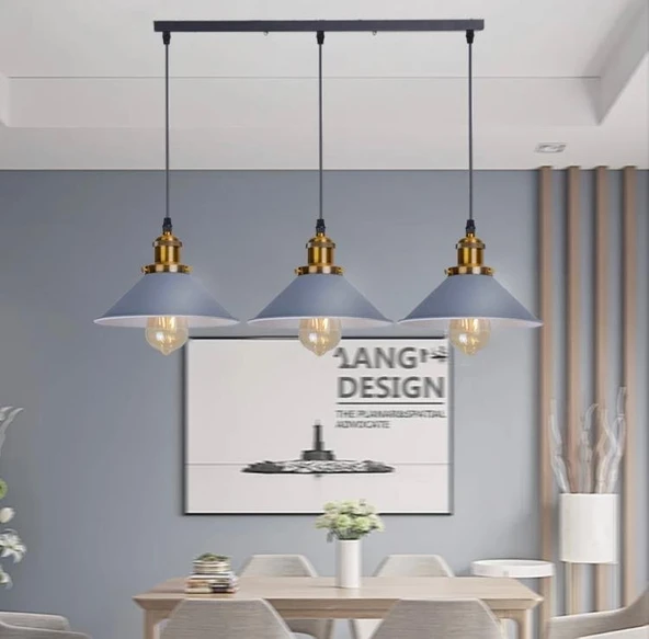 Rsylight Retro Dekoratif 3 lü Gri Rustik Metal Sarkıt Avize 60 Cm ürün görseli 1