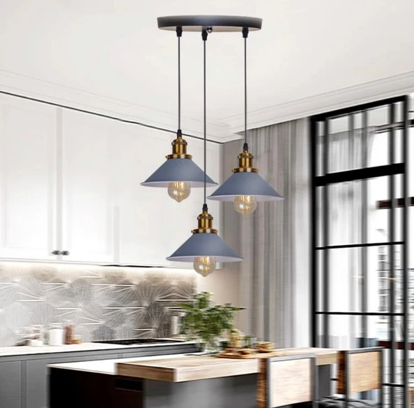 Rsylight Retro Dekoratif 3 lü Gri Rustik Metal Sarkıt Avize 30 Cm ürün görseli 1