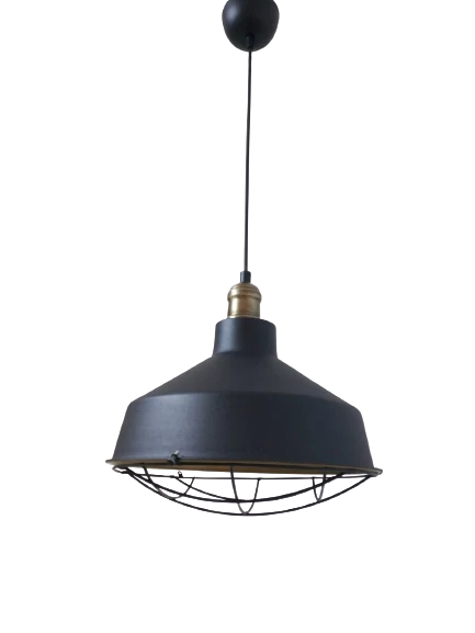 Rys Retro Metal Siyah Dekoratif Eskitme Duylu Kafesli Siyah İçi Siyah Kafe Mutfak Avize Çap:30 cm ürün görseli 1