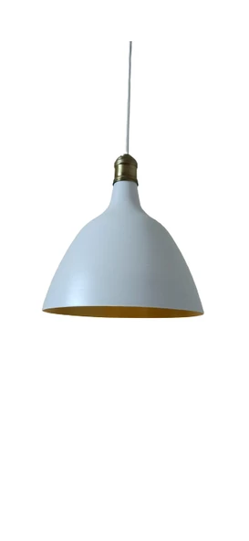 Rys Retro Metal Dekoratif Beyaz İçi Gold Eskitme Duylu Tekli Sarkıt Avize çap:28 cm ürün görseli 1