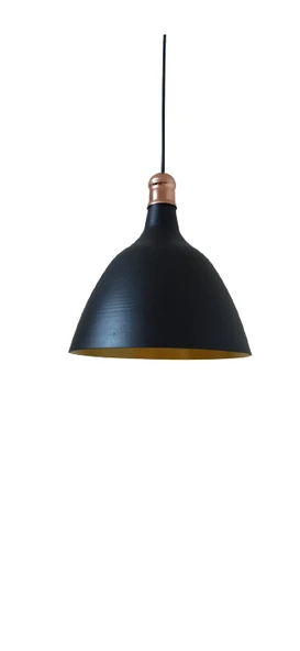 Rys Retro Metal Dekoratif Siyah İçi Gold Bakır Duylu Tekli Sarkıt Avize çap:28 cm ürün görseli 1