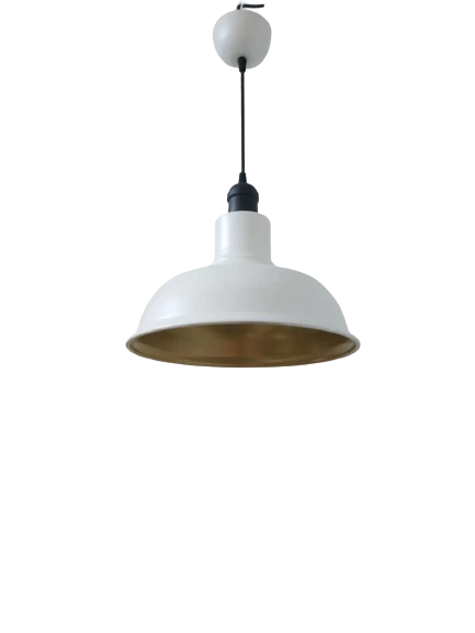 Rys Retro Metal Dekoratif Beyaz İçi Gold Siyah Duylu Tekli Sarkıt Avize Çap:30 cm ürün görseli 1