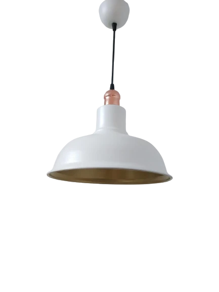 Rys Retro Metal Dekoratif Beyaz İçi Gold Bakır Duylu Tekli Sarkıt Avize Çap:30 cm ürün görseli 1