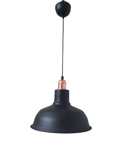 Rys Retro Metal Siyah Dekoratif Bakır Duylu Siyah İçi Siyah Kafe Mutfak Avize Çap:30 cm ürün görseli 1