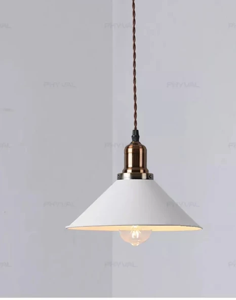 Rys Retro Metal Dekoratif Beyaz Bakır Duylu Tekli Sarkıt Kafe Mutfak Aydınlatma Çap 30 m ürün görseli 1