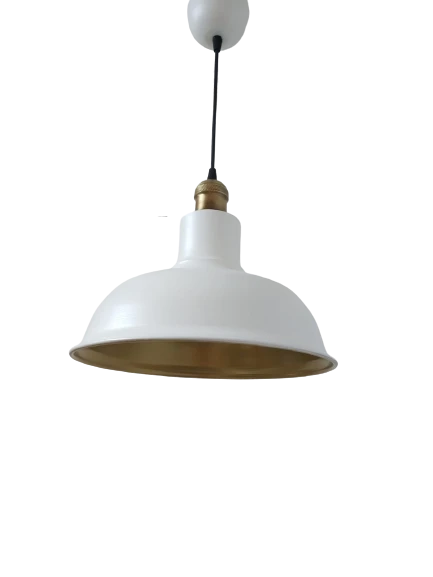 Rys Retro Metal Dekoratif Beyaz İçi Gold Eskitme Duylu Tekli Sarkıt Avize Çap:30 cm ürün görseli 1