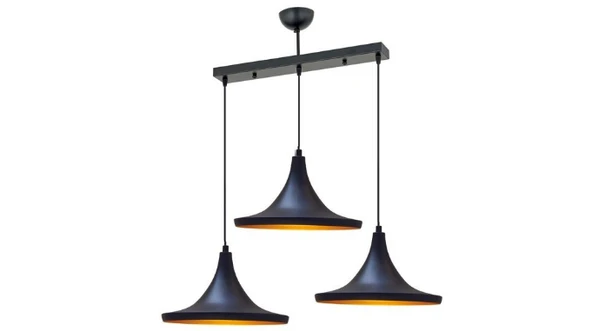Retro Siyah Içi Sarı Metal Sarkıt Avize 3lü Sıralı Masa Üstü 60 Cm ürün görseli 1