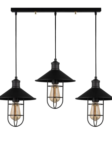 Rys Retro Metal Siyah Kafesli 3 lü Masa Üstü Sıralı Sarkıt Avize 60 cm ürün görseli 1